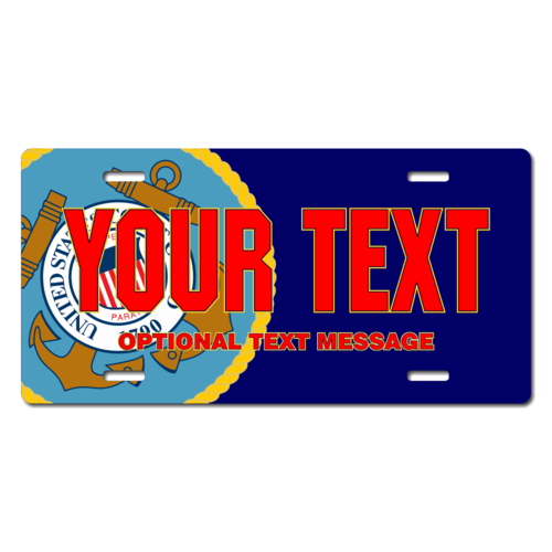 Personalized Coast Guard Seal / Navy Background License Plate for Bicycles, Kid's Bikes, Carts, Cars