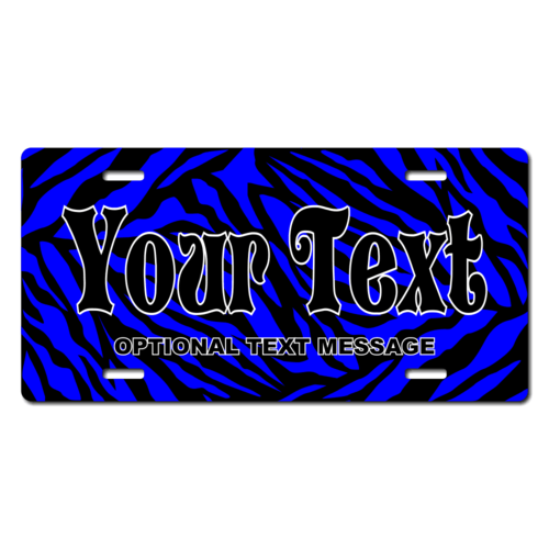 Personalized Blue Zebra Print License Plate for Bicycles, Kid's Bikes, Carts, Cars or Trucks