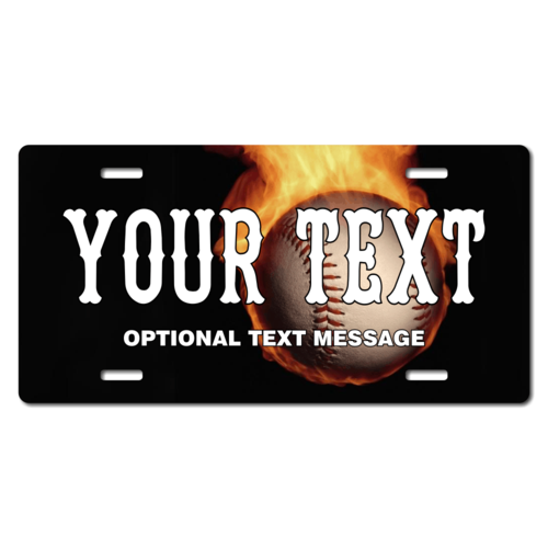Personalized Flaming Baseball License Plate for Bicycles, Kid's Bikes, Carts, Cars or Trucks