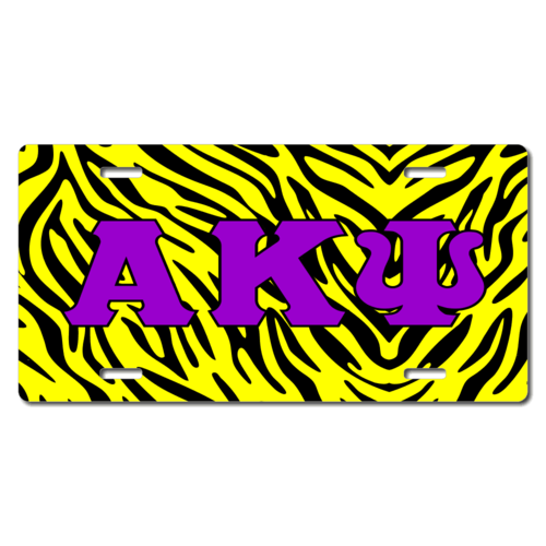 Personalized Zebra Print Background Greek Letters License Plate for Bicycles, Kid's Bikes, Carts, Ca