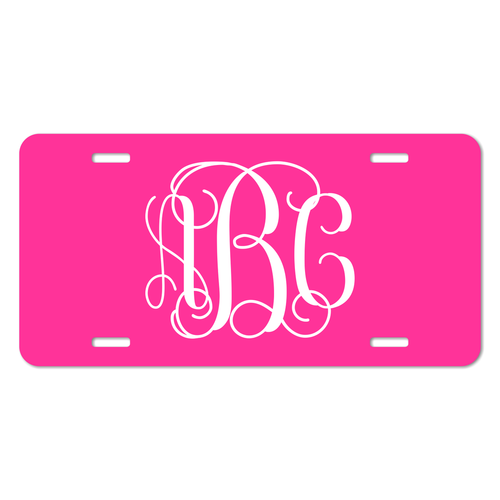 Hot Pink Personalized Vine Monogram Font License Plate - Sizes for Cars, Trucks, Bikes and mini cars