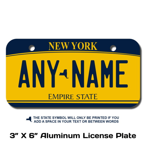 Personalized New York 3 X 6 License Plate 