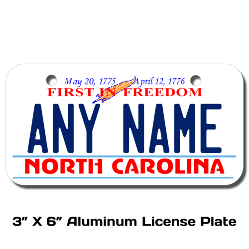 Personalized North Carolina 3 X 6 License Plate 