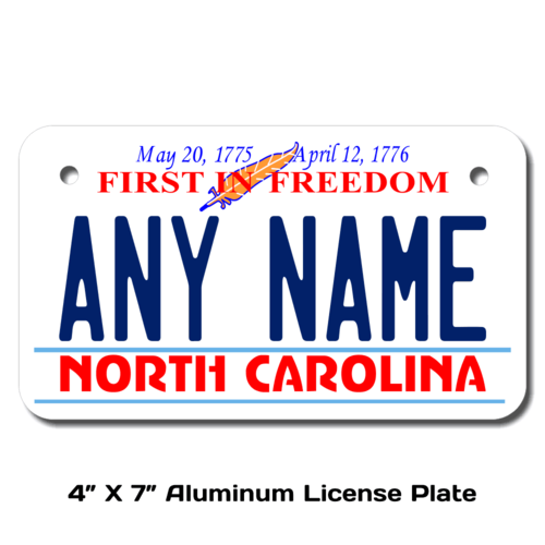 Personalized North Carolina 4 X 7 License Plate