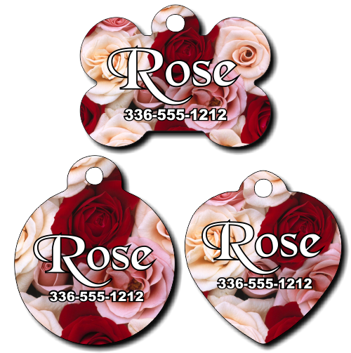 Personalized Rose Background Pet Tag for Dogs and Cats