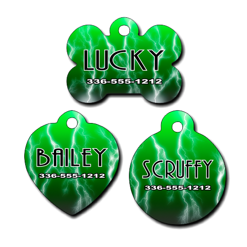 Personalized Green Lightening Background Pet Tag for Dogs and Cats