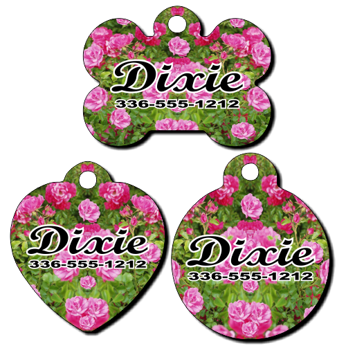 Personalized Pink Flowers Background Pet Tag for Dogs and Cats