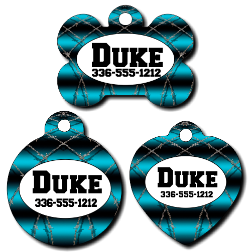Personalized Blue Barbwire Pet Tag for Dogs and Cats