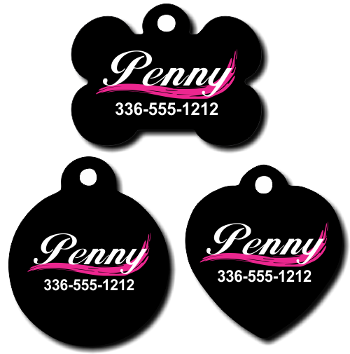 Personalized Pink Swoosh Pet Tag for Dogs and Cats