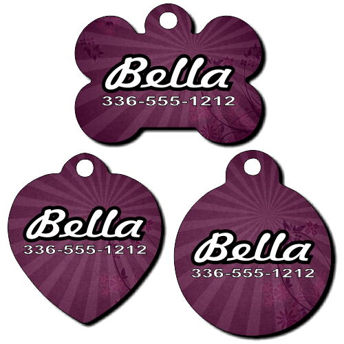 Personalized Purple Sunburst Background Pet Tag for Dogs and Cats