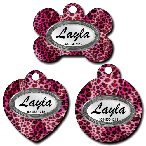 Personalized Pink Cheetah Background Pet Tag for Dogs and Cats