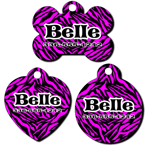Personalized Pink Zebra Pink Background Pet Tag for Dogs and Cats