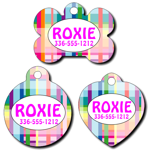 Personalized Plaid Pattern Pet Tag for Dogs and Cats