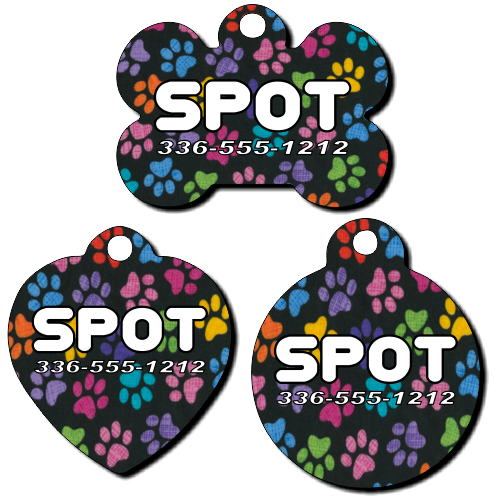 Personalized Paw Print Background Pet Tag for Dogs and Cats