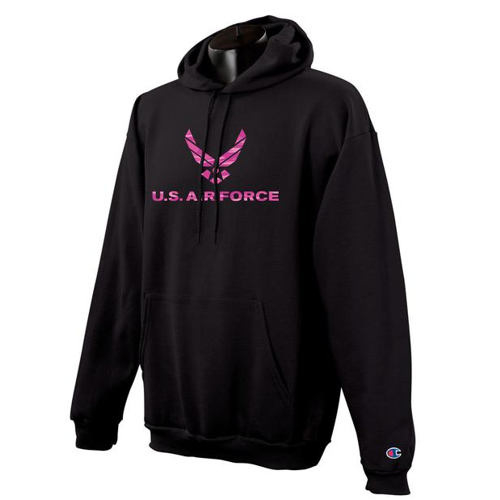 US Air Force Hooded Sweatshirt By Champion with Pink Camo Imprint - Free Shipping