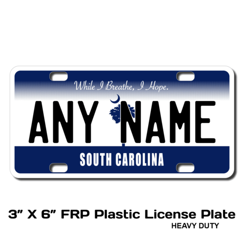 Personalized South Carolina 3 X 6 Plastic License Plate 
