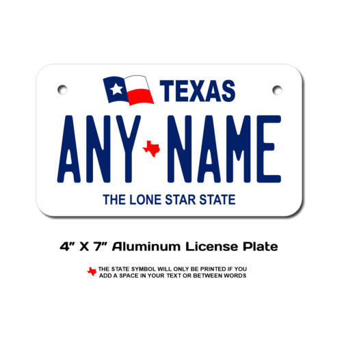 Personalized Texas 4 X 7 License Plate