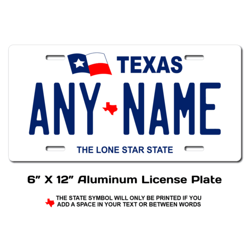 Personalized Texas 6 X 12 License Plate  
