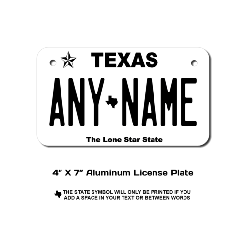 Personalized Texas 4 X 7 License Plate