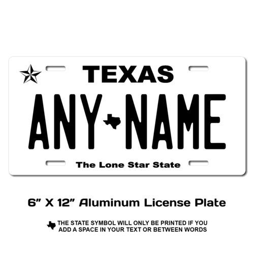 Personalized Texas 6 X 12 License Plate  