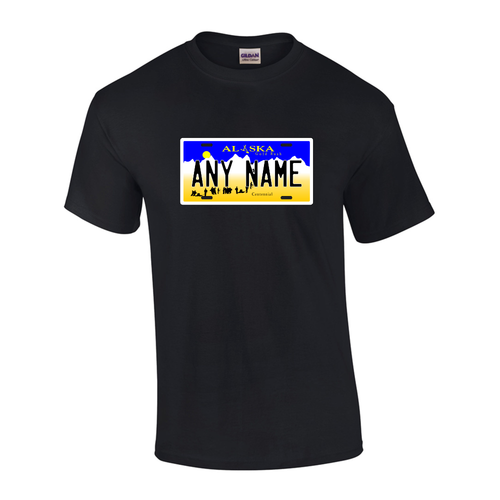 Personalized Alaska License Plate T-shirt Adult and Youth Sizes Version 1