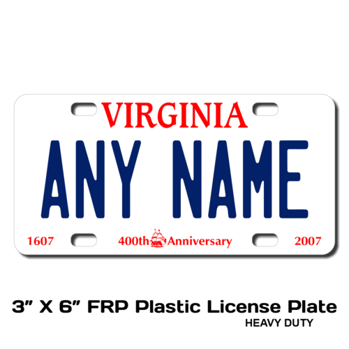 Personalized Virginia 3 X 6 Plastic License Plate 