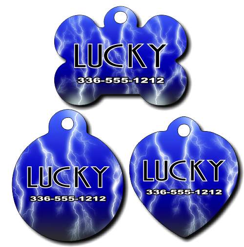 Personalized Blue Lightening Background Pet Tag for Dogs and Cats