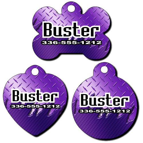 Personalized Purple Metal Background Pet Tag for Dogs and Cats