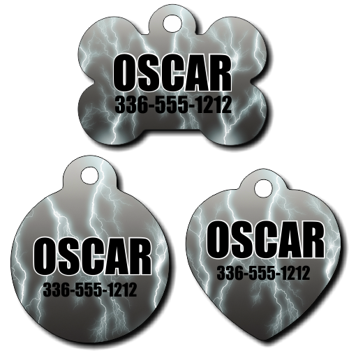 Personalized Grey Lightening Background Pet Tag for Dogs and Cats