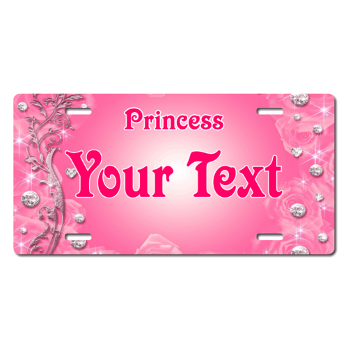 Personalized Pink Diamonds Princess License Plate for Bicycles, Kid's   Bikes, Carts, Cars or Trucks