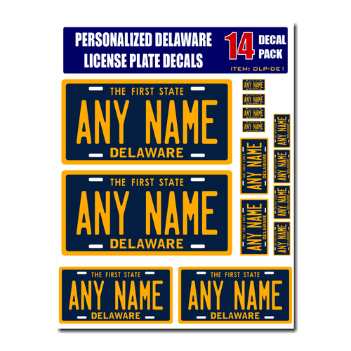 Personalized Delaware License Plate Decals - Stickers Version 1