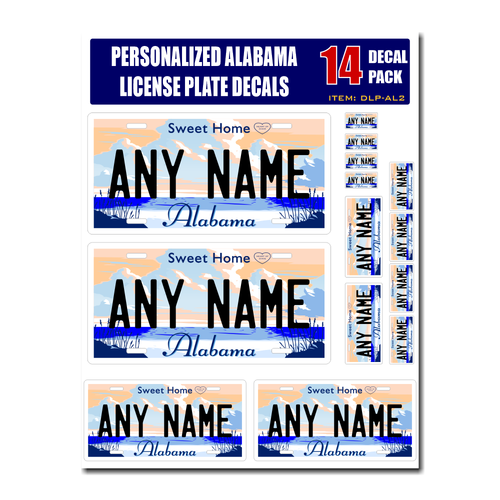 Personalized Alabama License Plate Decals - Stickers Version 2