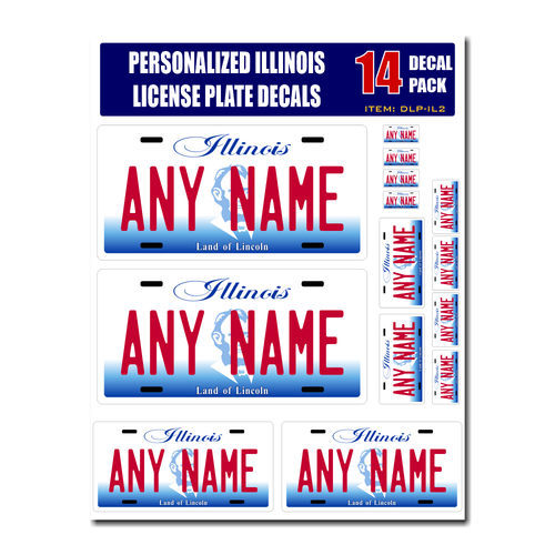 Personalized Illinois License Plate Decals - Stickers Version 2