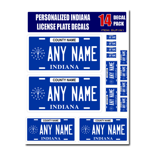 Personalized Indiana License Plate Decals - Stickers Version 1