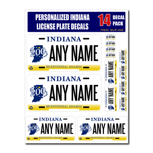 Personalized Indiana License Plate Decals - Stickers Version 2