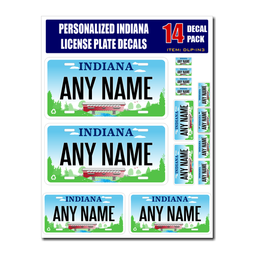 Personalized Indiana License Plate Decals - Stickers Version 3
