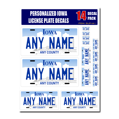 Personalized Iowa License Plate Decals - Stickers Version 1