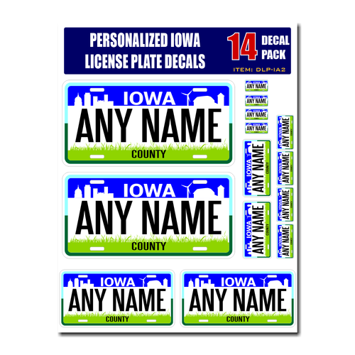 Personalized Iowa License Plate Decals - Stickers Version 2