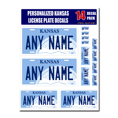 Personalized Kansas License Plate Decals - Stickers Version 1