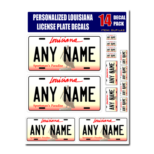 Personalized Louisiana License Plate Decals - Stickers Version 2