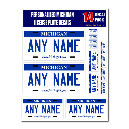 Personalized Michigan License Plate Decals - Stickers Version 1