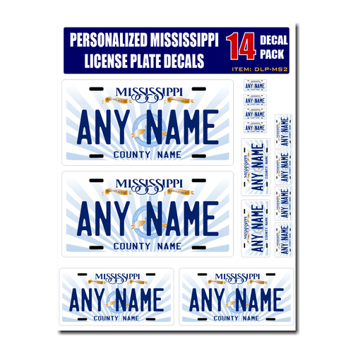 Personalized Mississippi License Plate Decals - Stickers Version 2