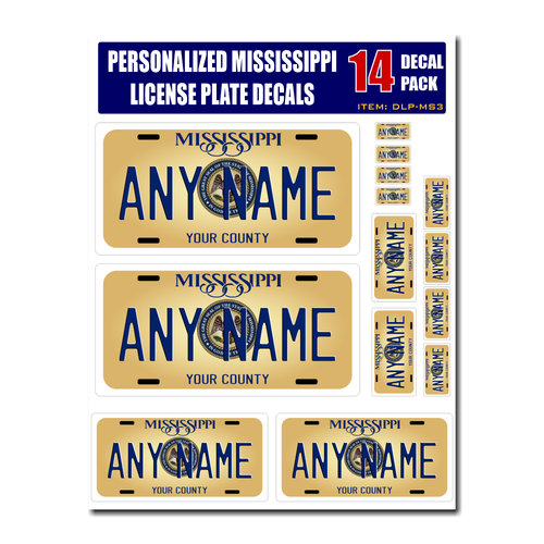Personalized Mississippi License Plate Decals - Stickers Version 3