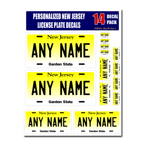 Personalized New Jersey License Plate Decals - Stickers Version 1