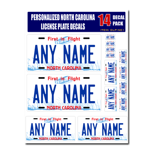 Personalized North Carolina License Plate Decals - Stickers Version 1