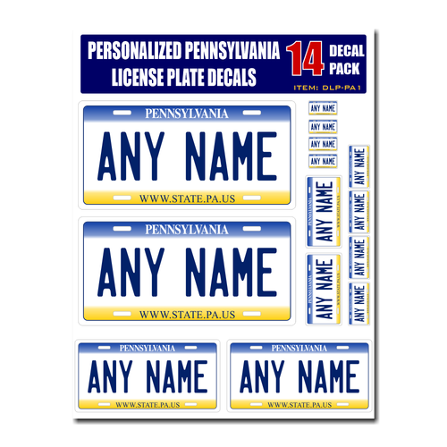 Personalized Pennsylvania License Plate Decals - Stickers Version 1