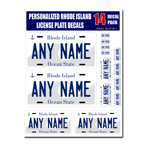 Personalized Rhode Island License Plate Decals - Stickers Version 1