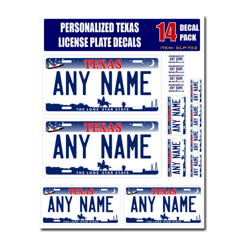 Personalized Texas License Plate Decals - Stickers Version 3