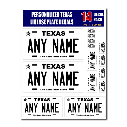 Personalized Texas License Plate Decals - Stickers Version 4