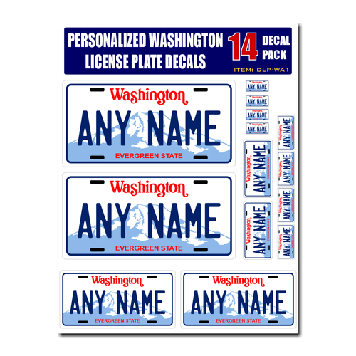 Personalized Washington License Plate Decals - Stickers Version 1